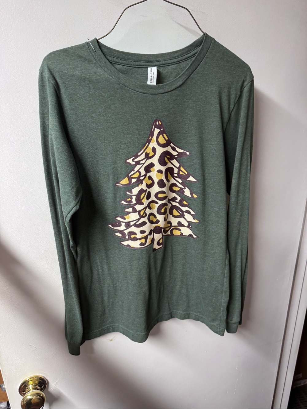 Bella Canvas Olive Green Long-Sleeve Tee with Leopard Tree Graphic